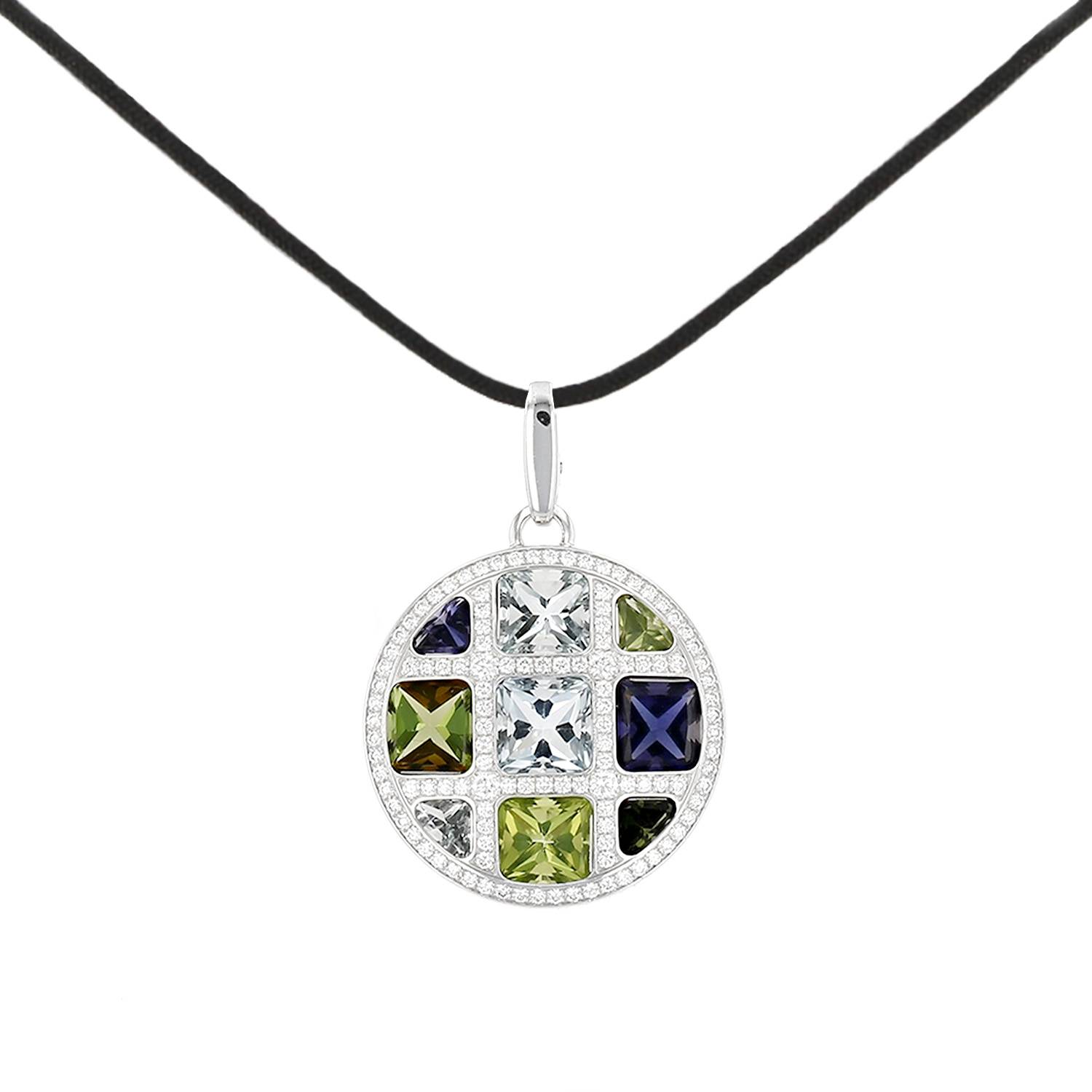 Colgante Cartier Pasha de oro blanco, piedras de colores y diamantes