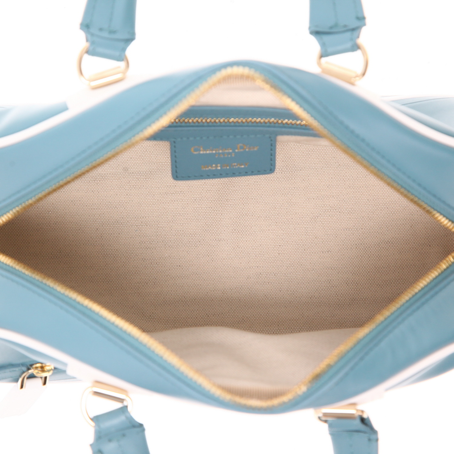 Sac à main Dior  Bowling en cuir lisse bleu et blanc - Detail D3