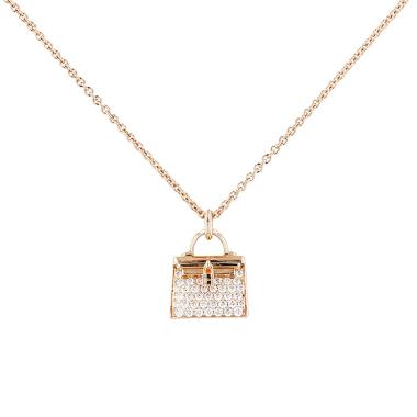 Hermès Amulettes Kelly necklace in pink gold and diamonds