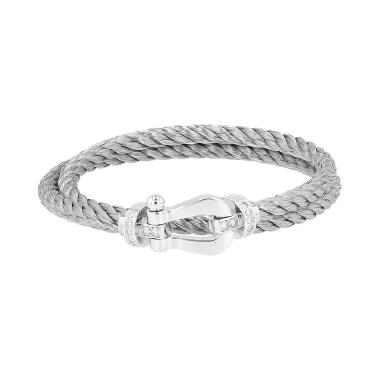 Bracelet Fred Force 10 grand modèle en or blanc, diamants et acier