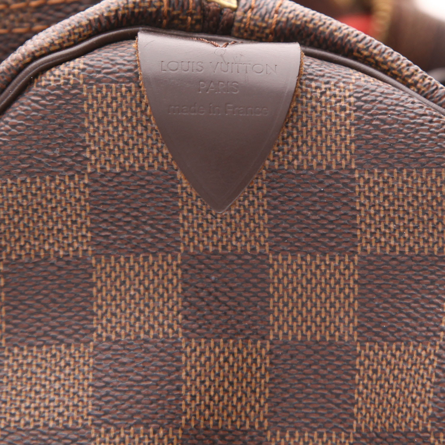 Sac à main Louis Vuitton  Speedy 35 en toile damier ébène et cuir marron - Detail D2