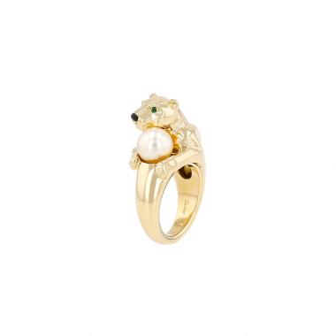 Cartier Panthère Vedra ring in yellow gold, cultured pearl and onyxand in emerald