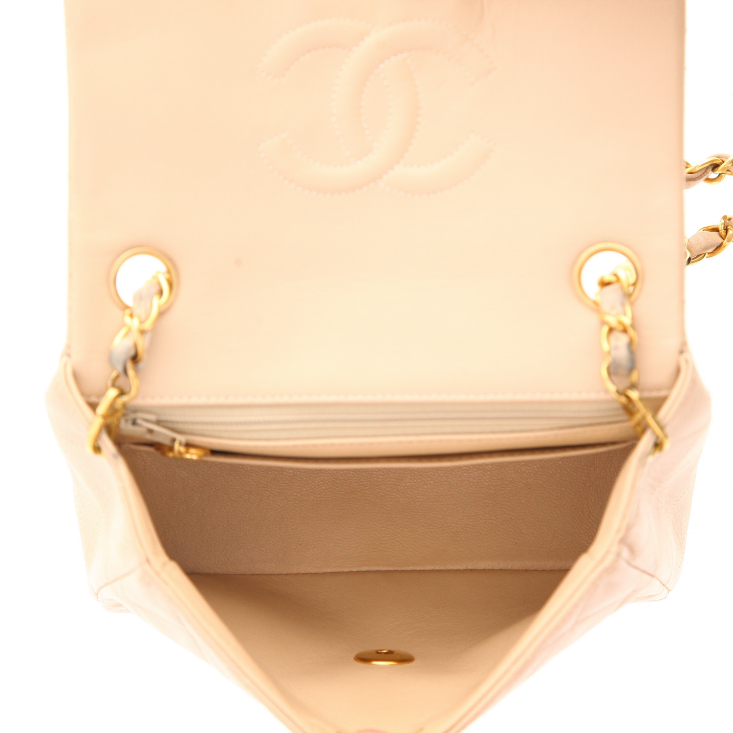 Sac bandoulière Chanel  Mini Carré en cuir matelassé beige - Detail D3