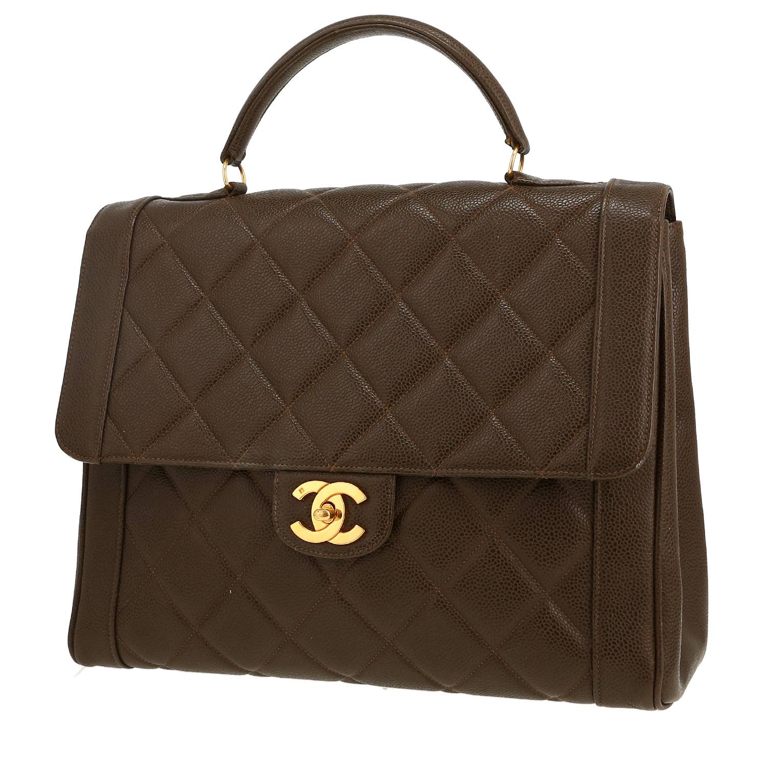 Borsa Chanel  Vintage in pelle martellata e trapuntata verde kaki - 00pp