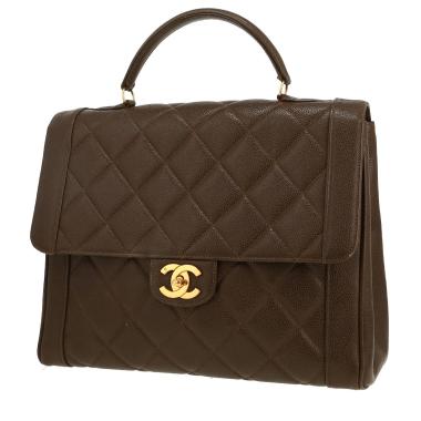 Bolso de mano Chanel  Vintage en cuero granulado acolchado caqui