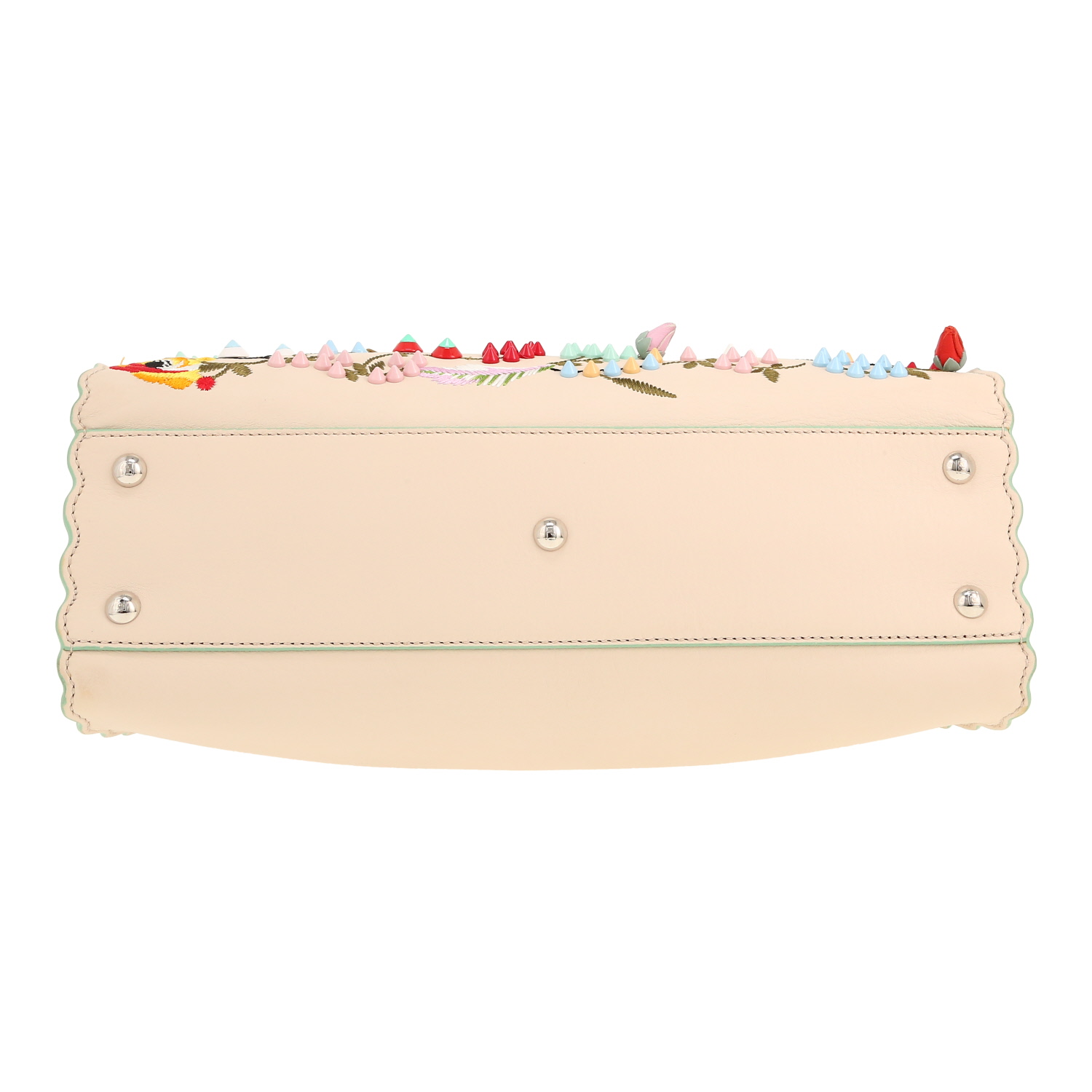 Sac à main Fendi  Peekaboo en cuir crème vert-d'eau et jaune - Detail D1