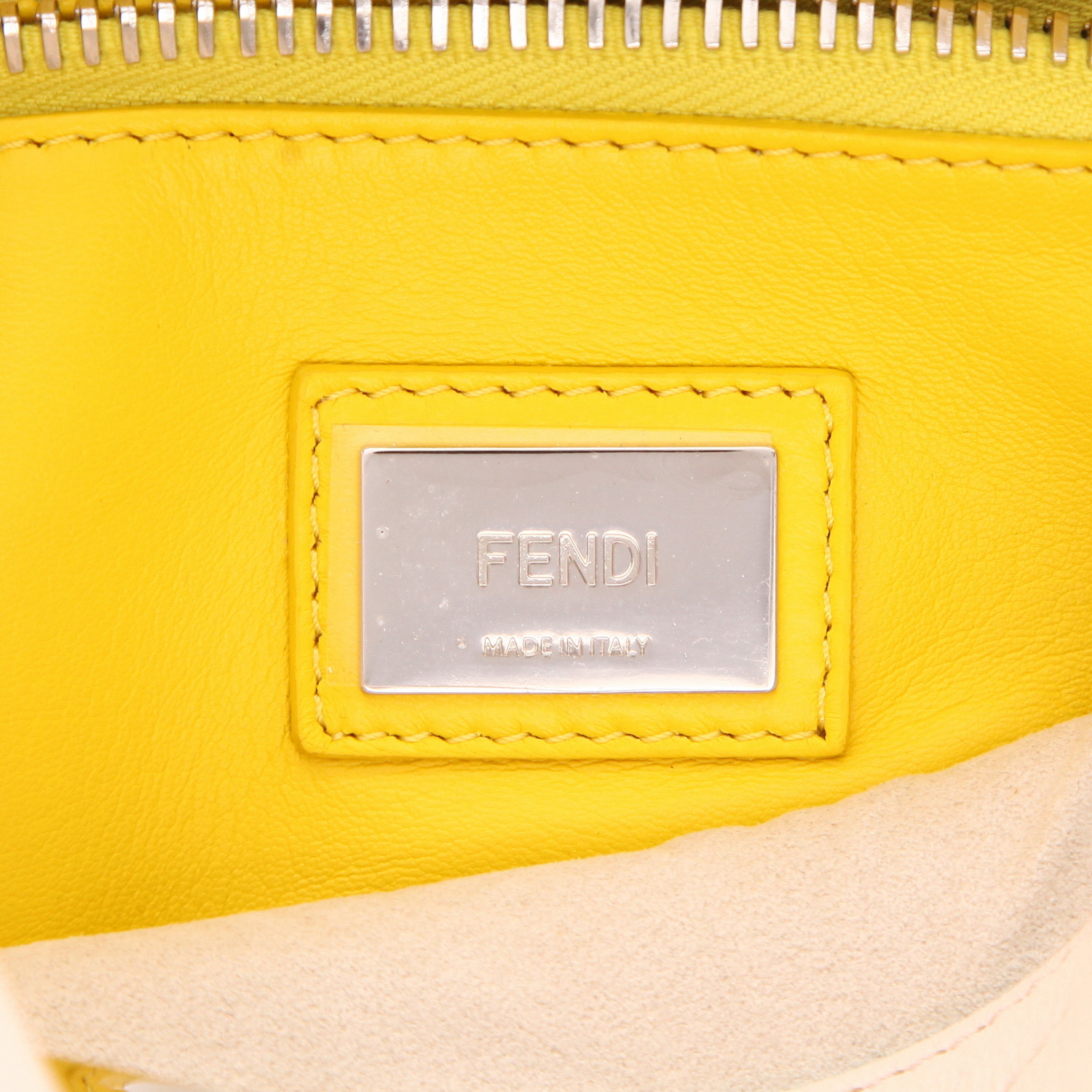 Sac à main Fendi  Peekaboo en cuir crème vert-d'eau et jaune - Detail D2