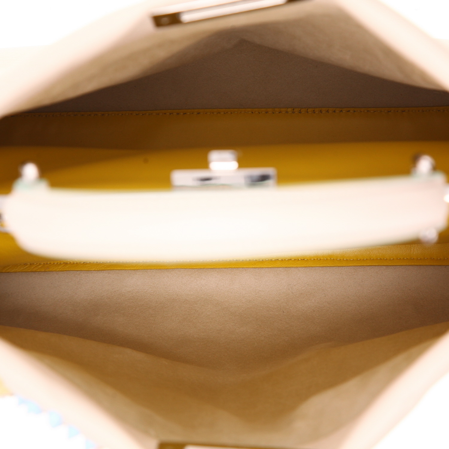 Borsa Fendi  Peekaboo in pelle color crema verde acqua e gialla - Detail D3