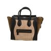 Sac à main Celine  Luggage en Veau velours beige et vert-kaki et cuir noir - 360 thumbnail