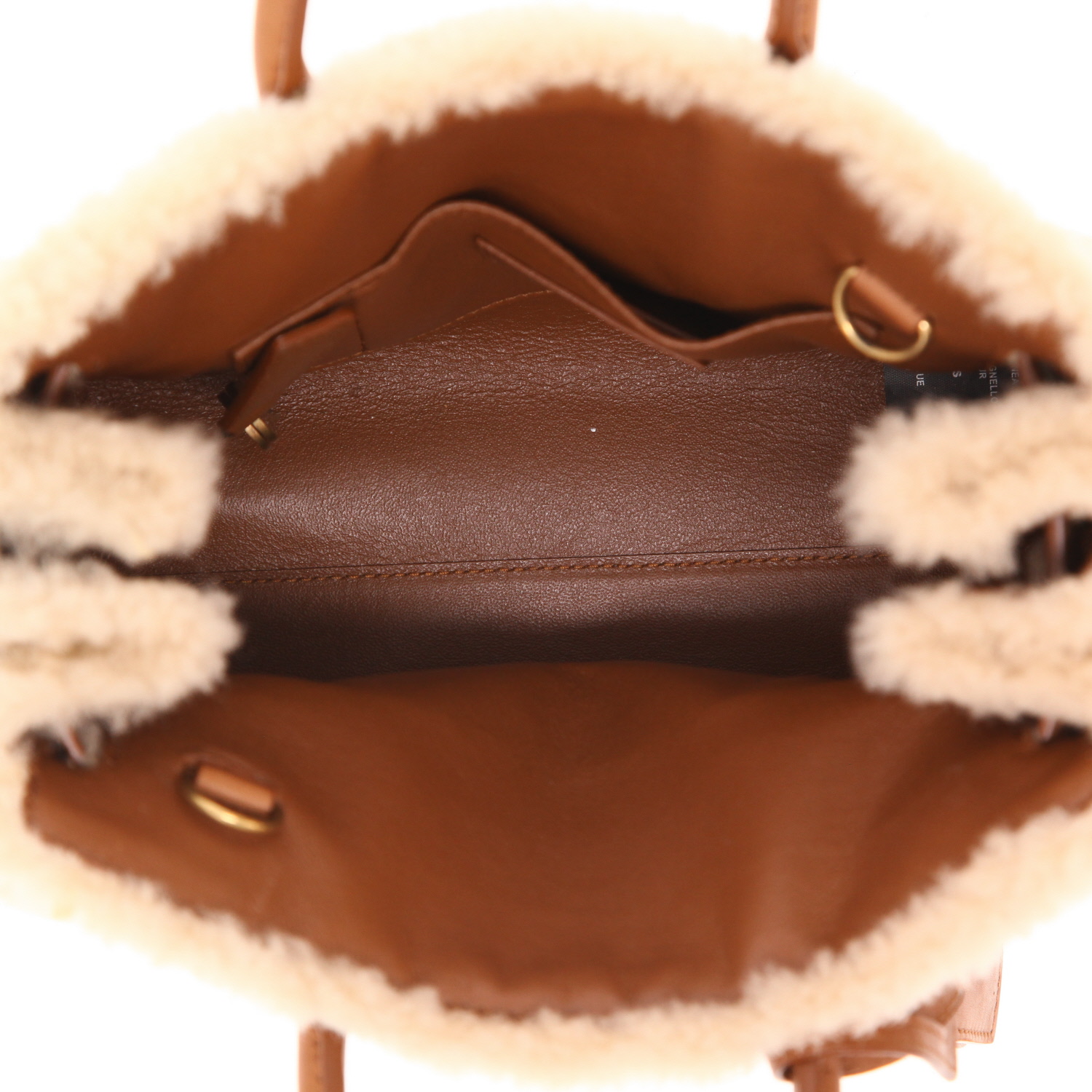 Saint Laurent  Sac de jour Nano handbag  in beige skin-out fur  and brown leather - Detail D3