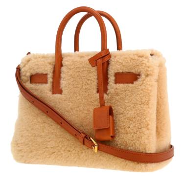 Saint Laurent  Sac de jour Nano handbag  in beige skin-out fur  and brown leather