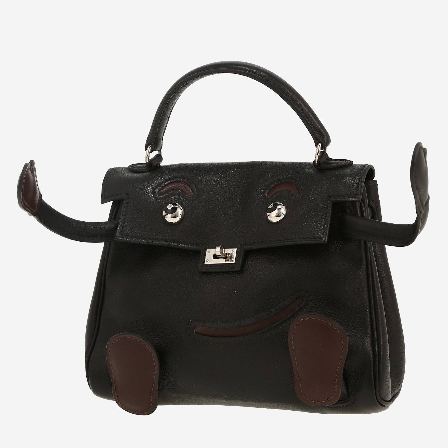 Bolso de mano Hermès  Kelly Doll en cuero swift negro y marrón