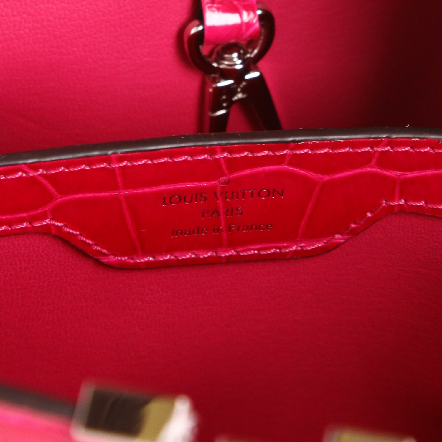 Sac à main Louis Vuitton  Capucines BB en crocodile rose - Detail D2