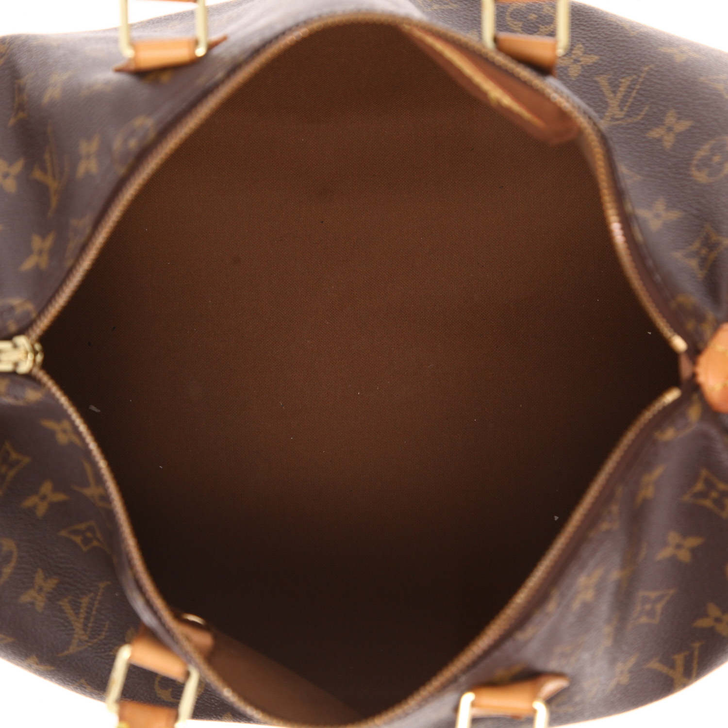 Bolso de mano Louis Vuitton  Speedy 35 en lona Monogram marrón y cuero natural - Detail D3