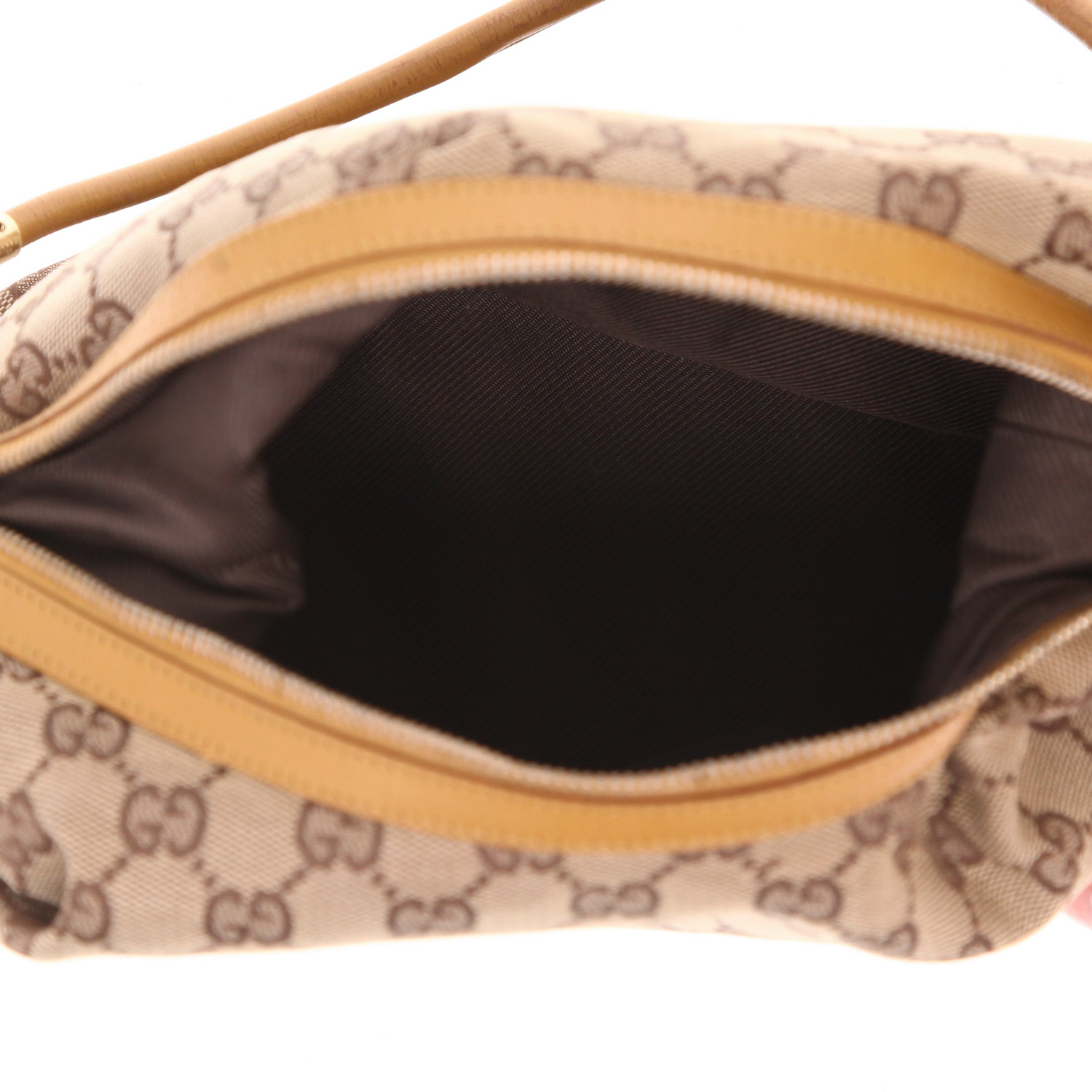 Bolso de mano Gucci Vintage en tejido "sûpreme GG" beige y cuero marrón - Detail D3