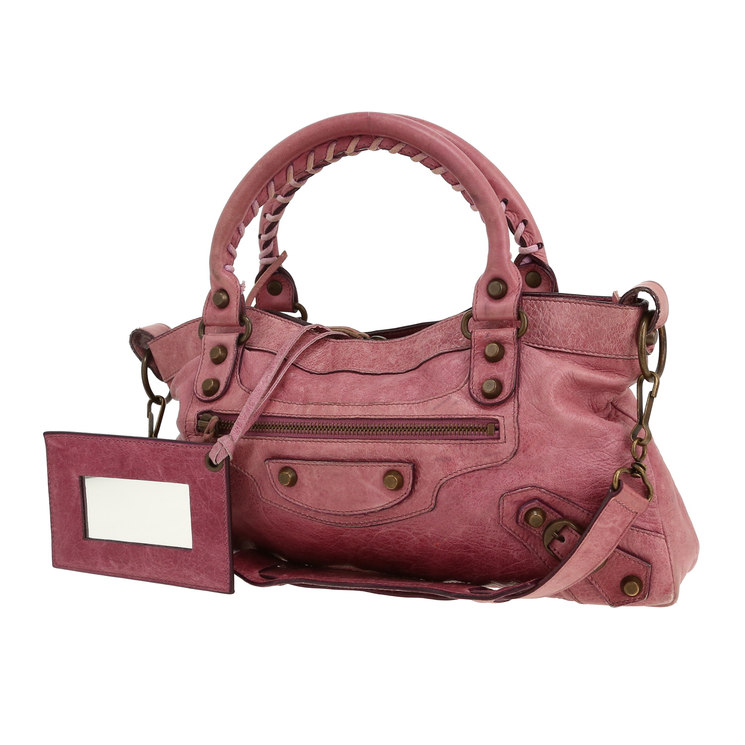 Borsa Balenciaga  City in pelle invecchiata rosa - Detail D4