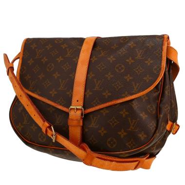 Sac bandoulière Louis Vuitton  Saumur moyen modèle  en toile monogram marron et cuir naturel