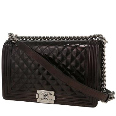 Chanel  Boy large model  shoulder bag  in black patent quilted leather