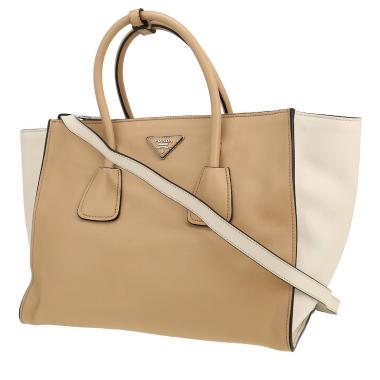 Bolso de mano Prada   en cuero beige y blanquecino