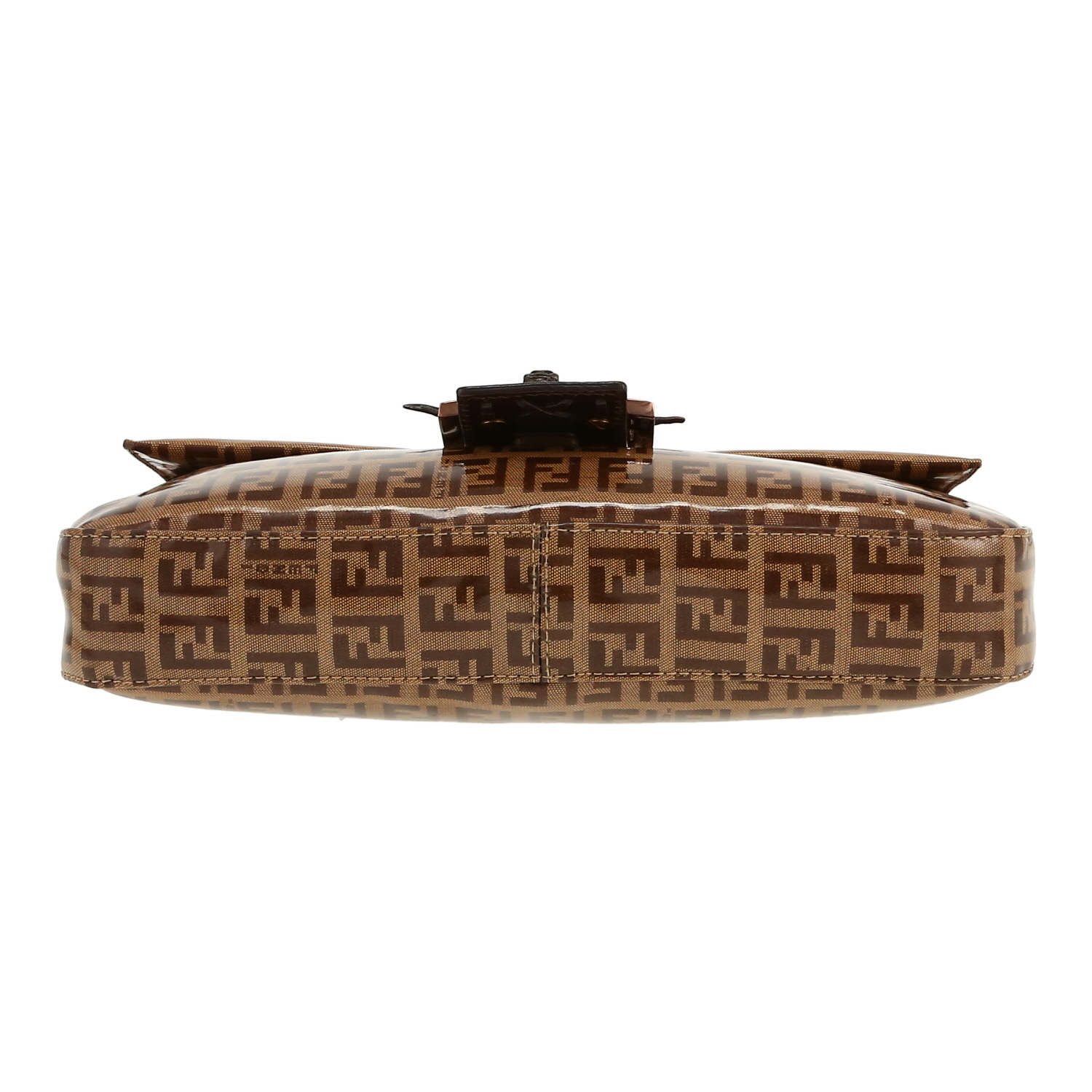 Bolso de mano Fendi   en lona barnizada monogram marrón y cuero marrón - Detail D1