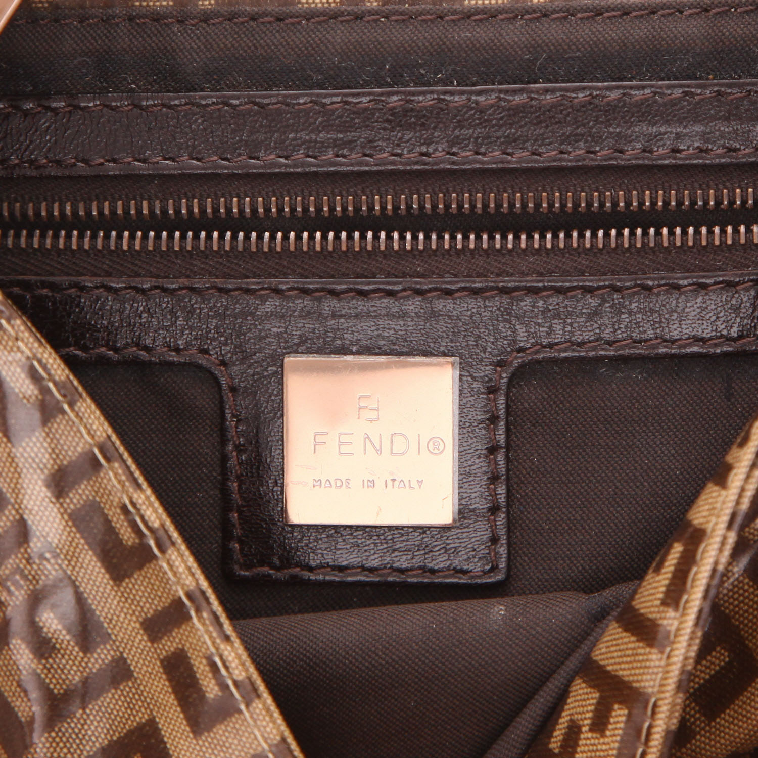 Borsa Fendi   in tela verniciata siglata marrone e pelle marrone - Detail D2