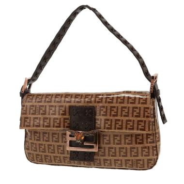 Fendi   handbag  in brown logo patent canvas  and brown leather