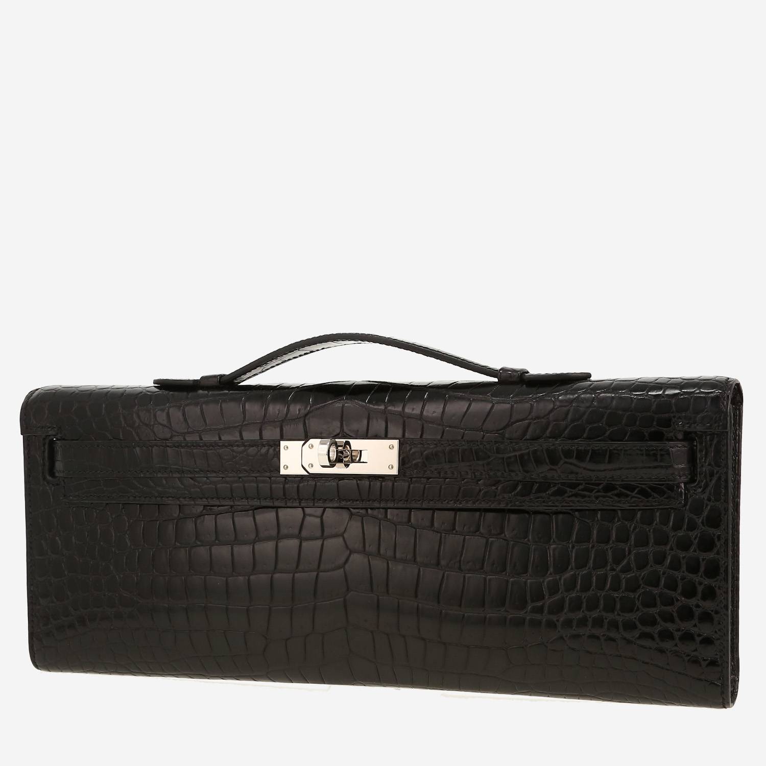Pochette Hermès  Kelly Cut en crocodile porosus noir
