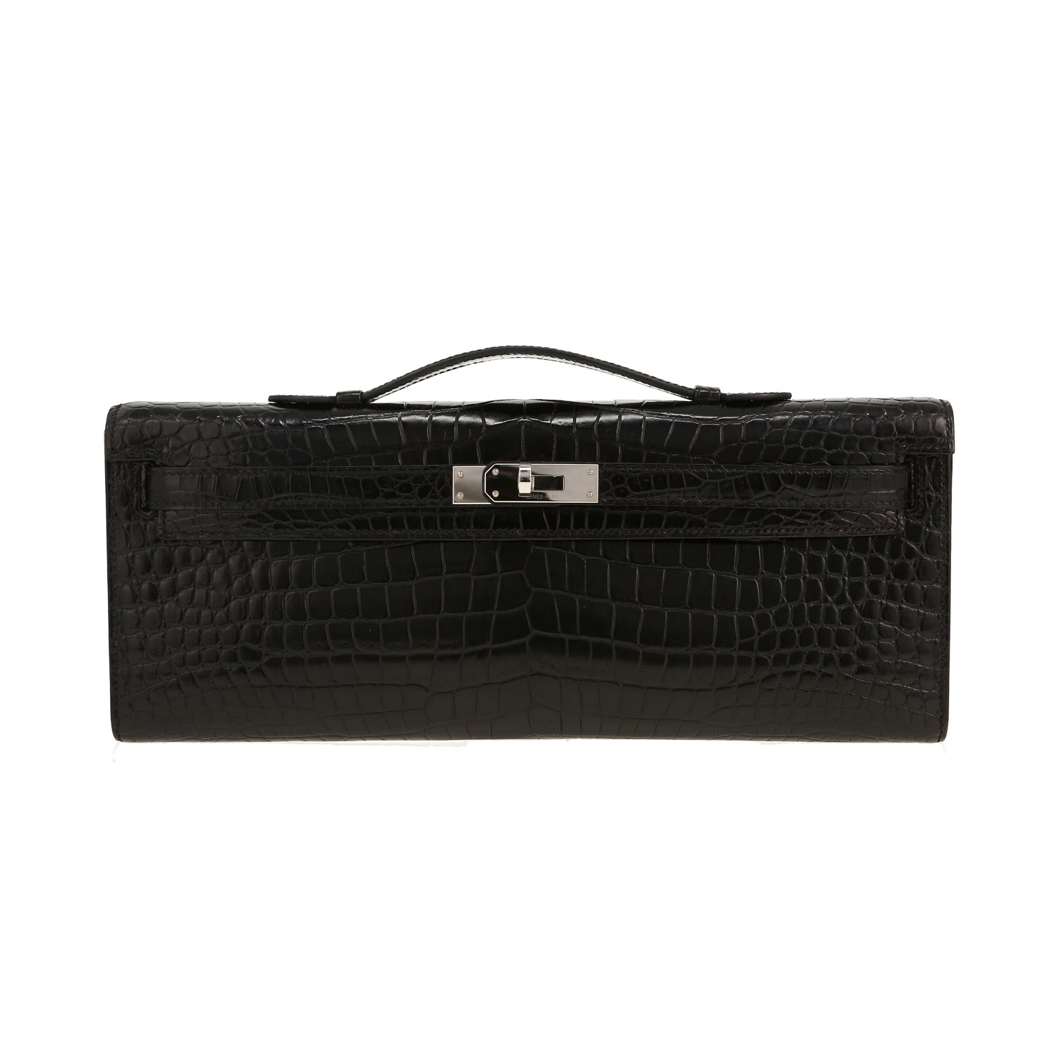 Pochette Hermès  Kelly Cut en crocodile porosus noir - Detail D5
