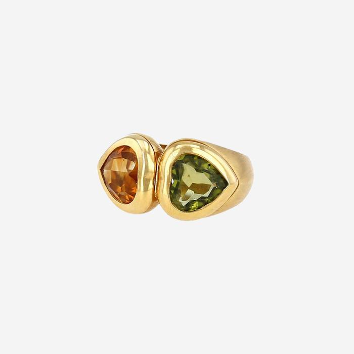 Anello Vintage  in oro giallo, quarzo citrino e peridoto