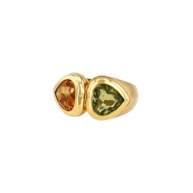 Anello Vintage  in oro giallo, quarzo citrino e peridoto