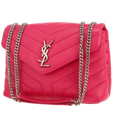 Bolso bandolera Saint Laurent  Loulou modelo pequeño  en cuero acolchado con motivos de espigas rosa