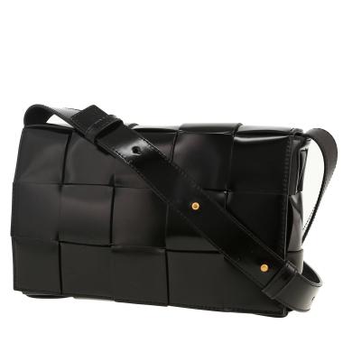 Sac bandoulière Bottega Veneta  Cassette en cuir verni tressé noir
