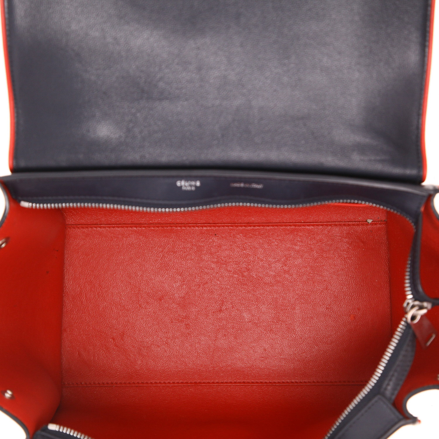 Celine  Trapeze handbag  in navy blue leather  and red piping - Detail D3