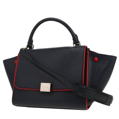 Borsa Celine  Trapeze in pelle blu marino e profili rossi