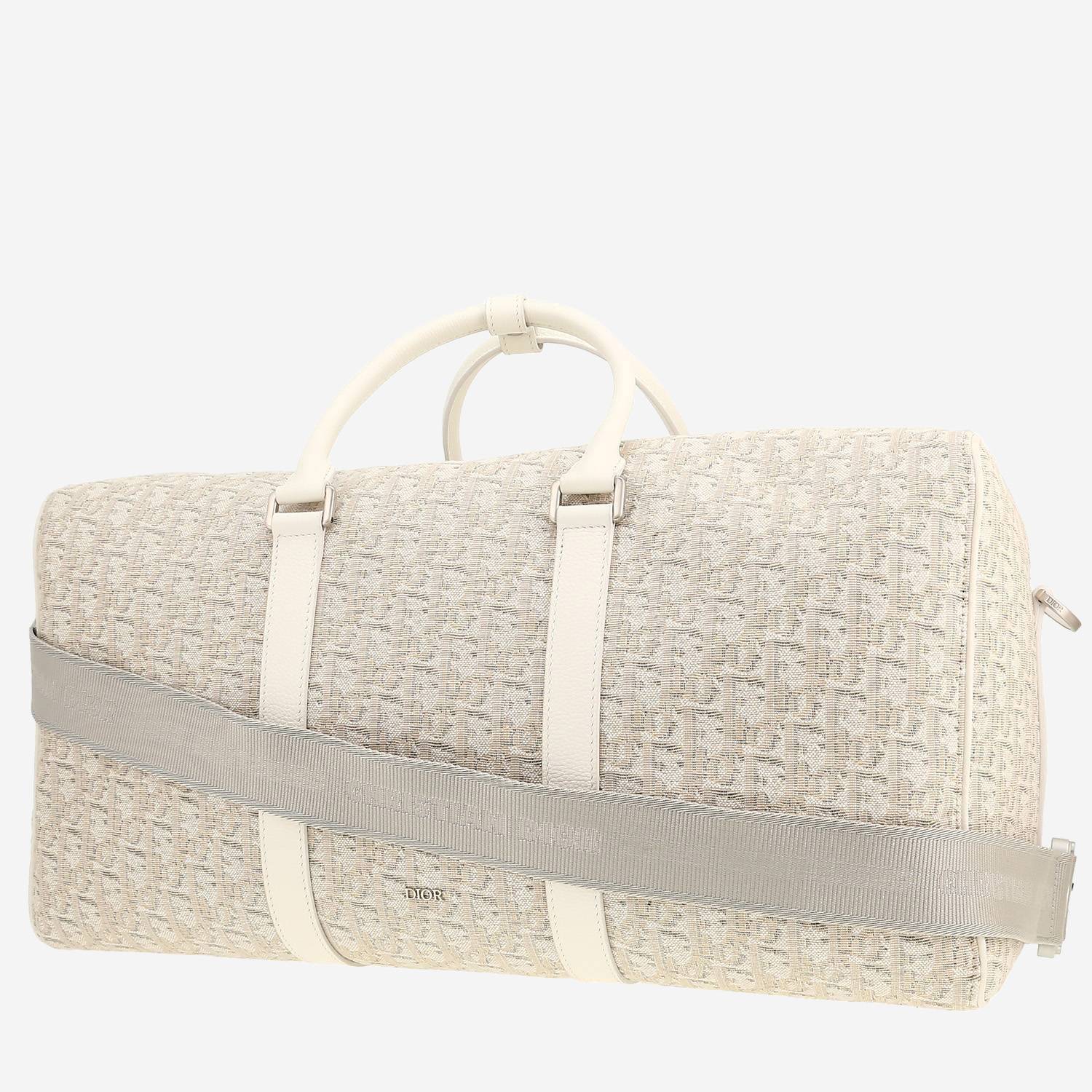 Sac de voyage Dior   en toile monogram Oblique blanche et cuir blanc