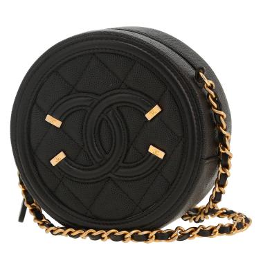 Sac bandoulière Chanel  Round on Earth en cuir grainé noir