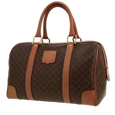 Bolso de mano Celine   en tejido "Triomphe" marrón y cuero marrón