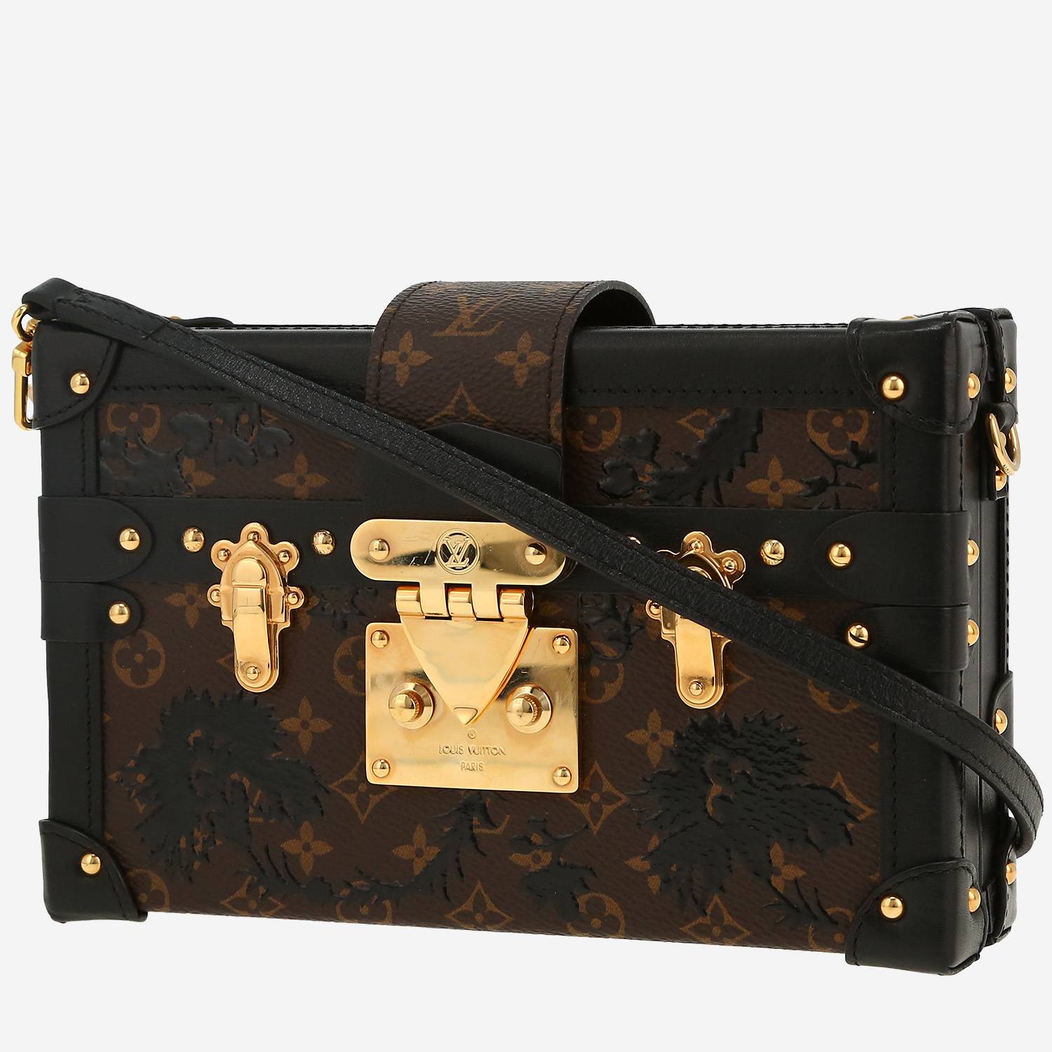 Bolso bandolera Louis Vuitton  Petite Malle en lona Monogram marrón y cuero negro