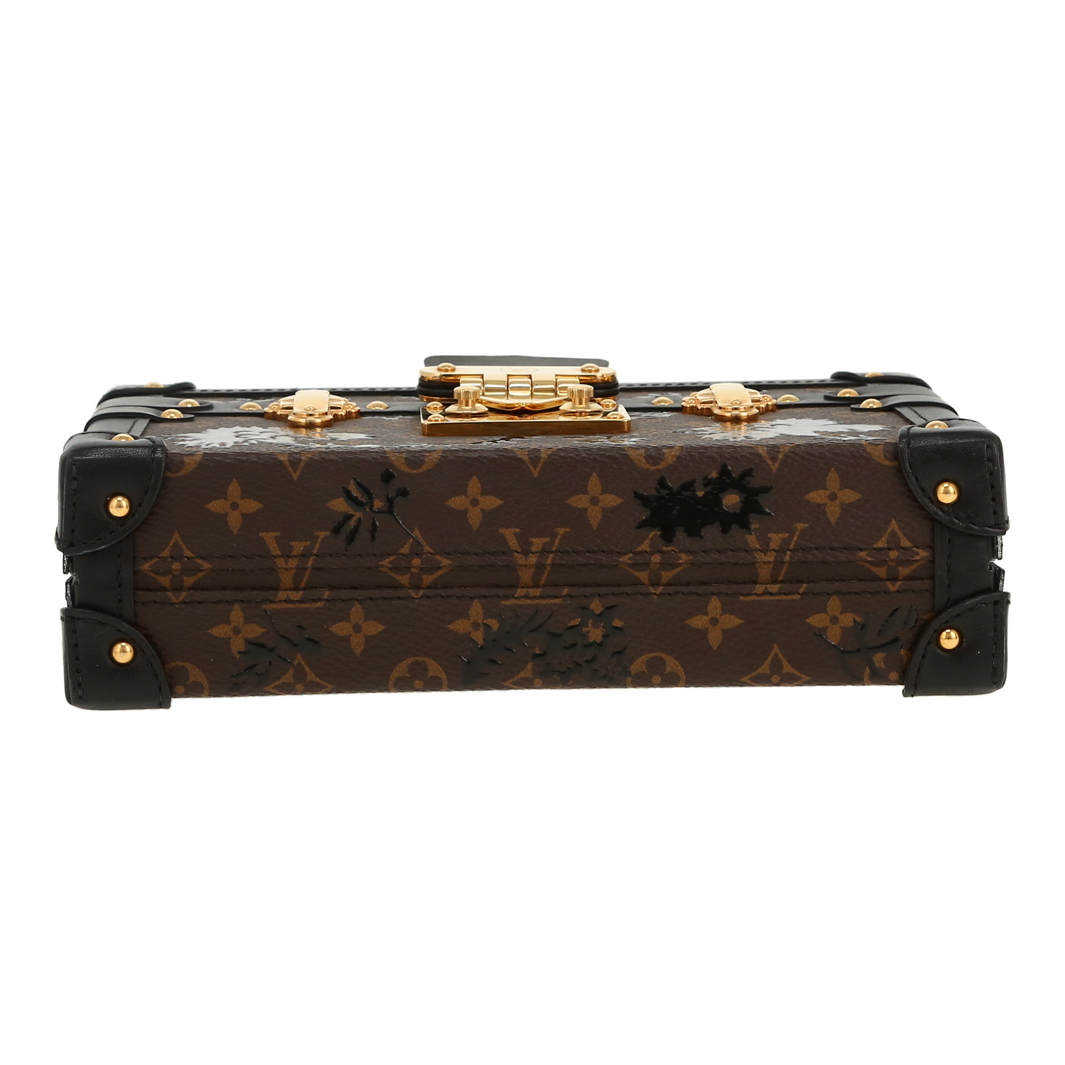 Sac bandoulière Louis Vuitton  Petite Malle en toile monogram marron et cuir noir - Detail D1