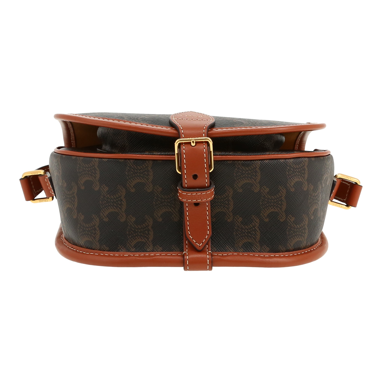 Celine  Folco shoulder bag  in brown "Triomphe" canvas  and brown leather - Detail D1