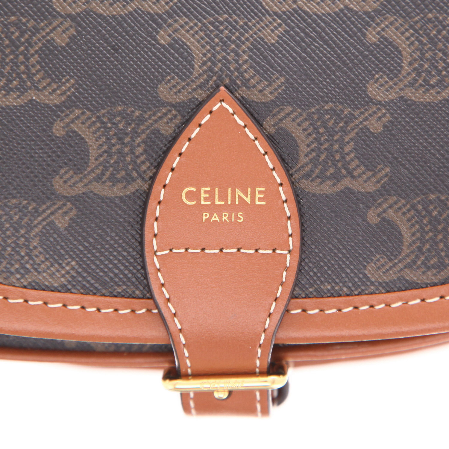 Borsa a tracolla Celine  Folco in tela "Triomphe" marrone e pelle marrone - Detail D2