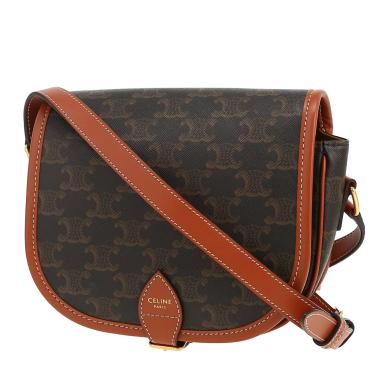 Sac bandoulière Celine  Folco en toile Triomphe marron et cuir marron