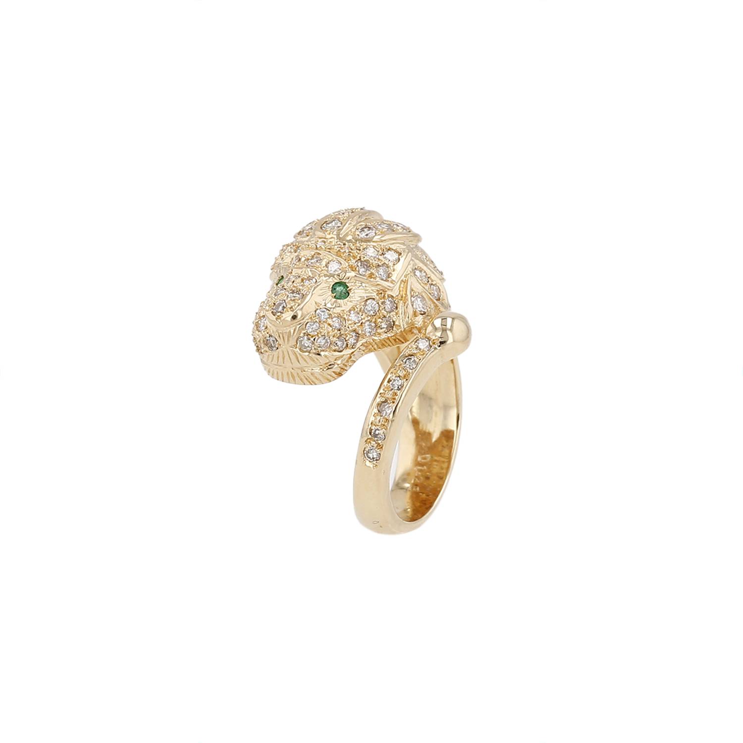 Sortija Vintage  de oro amarillo, diamantes y esmeralda - 00pp