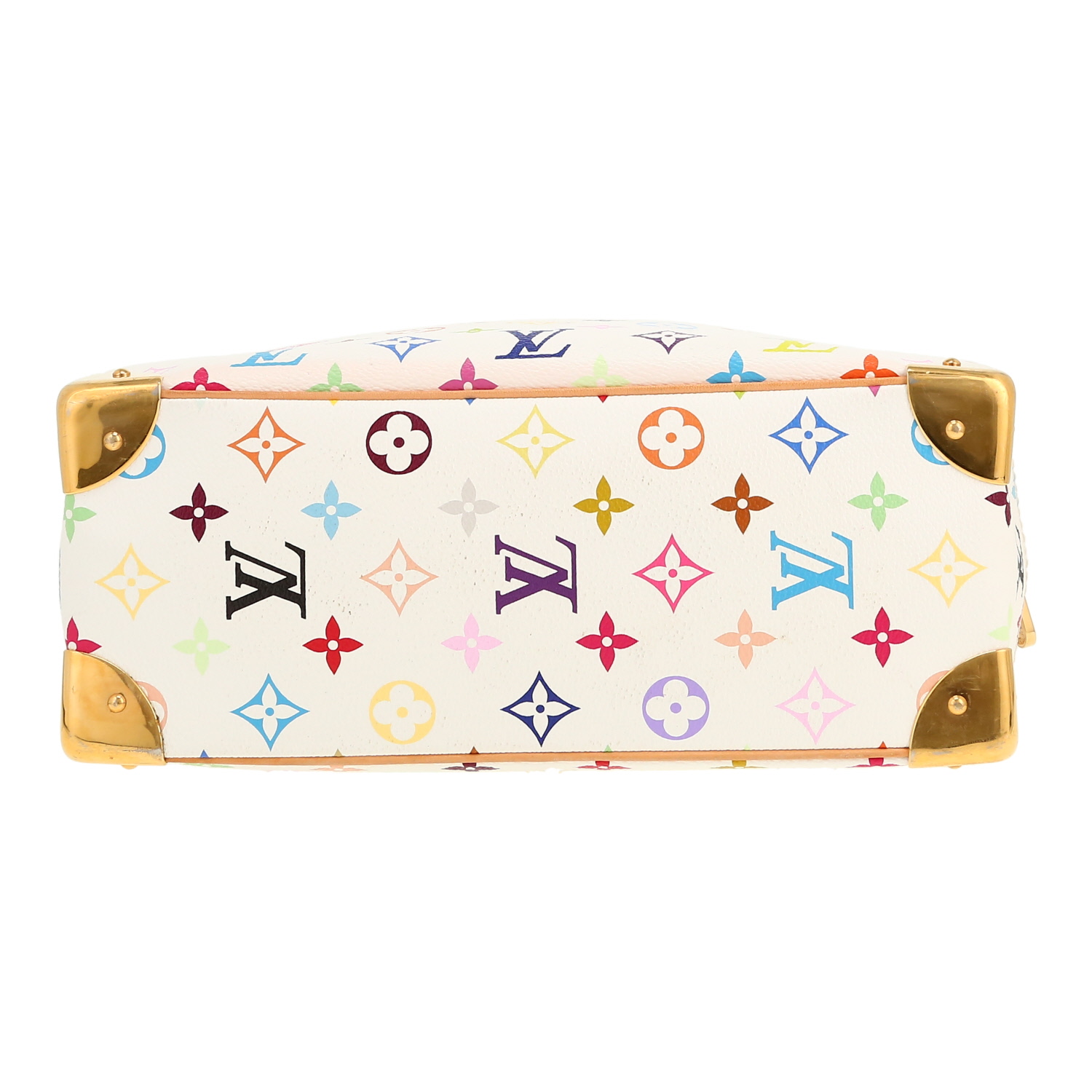 Sac à main Louis Vuitton  Trouville en toile monogram blanche et multicolore et cuir naturel - Detail D1