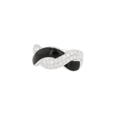 Anello Mikimoto  in platino, diamanti e smalto