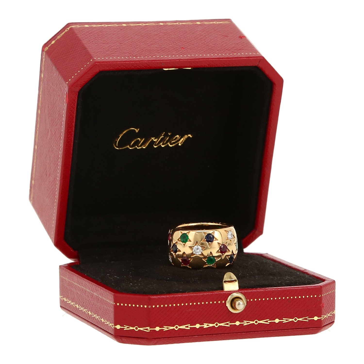 Sortija Cartier  de oro amarillo, piedras de colores y diamantes - Detail D2