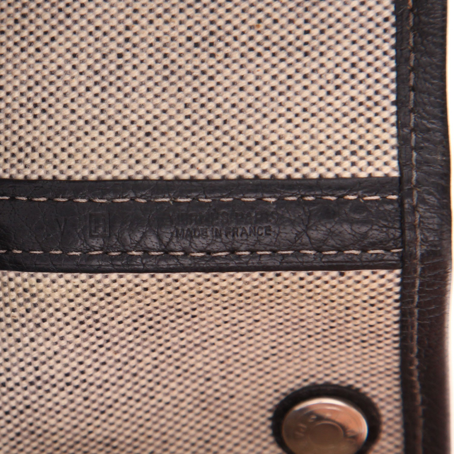 Sac cabas Hermès  Garden Party en toile grise et veau Négonda noir - Detail D2