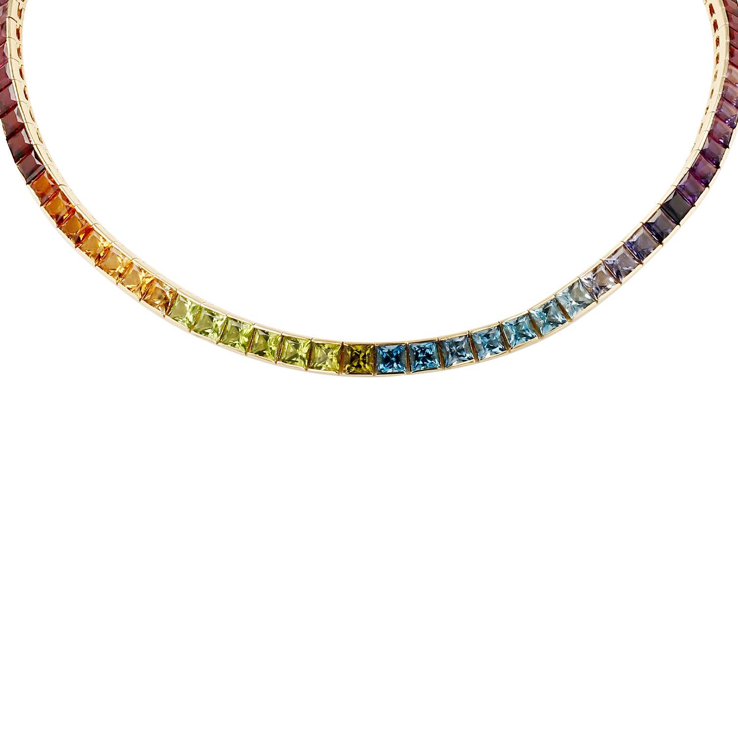 Collier Vintage  en or jaune et pierres de couleurs