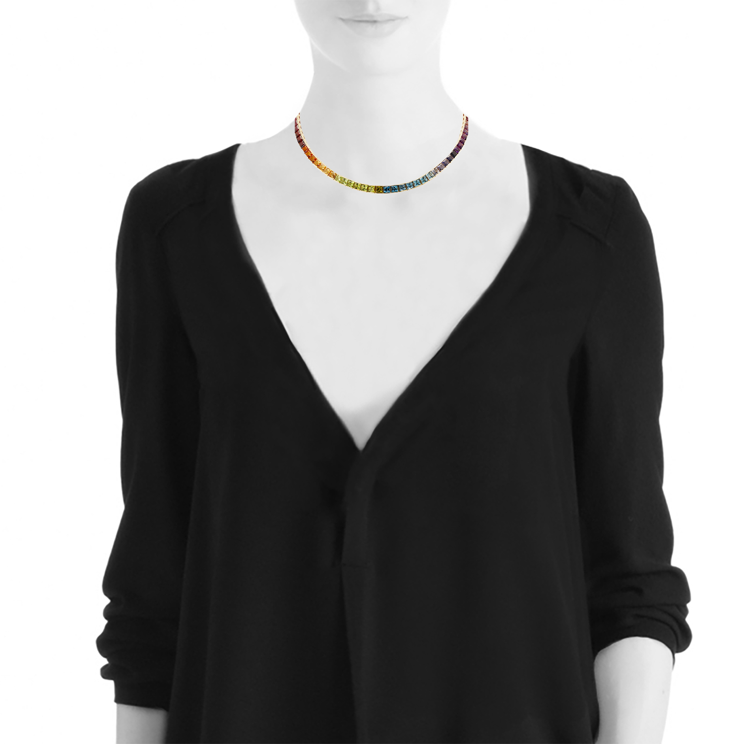 Collier Vintage  en or jaune et pierres de couleurs - Detail D1