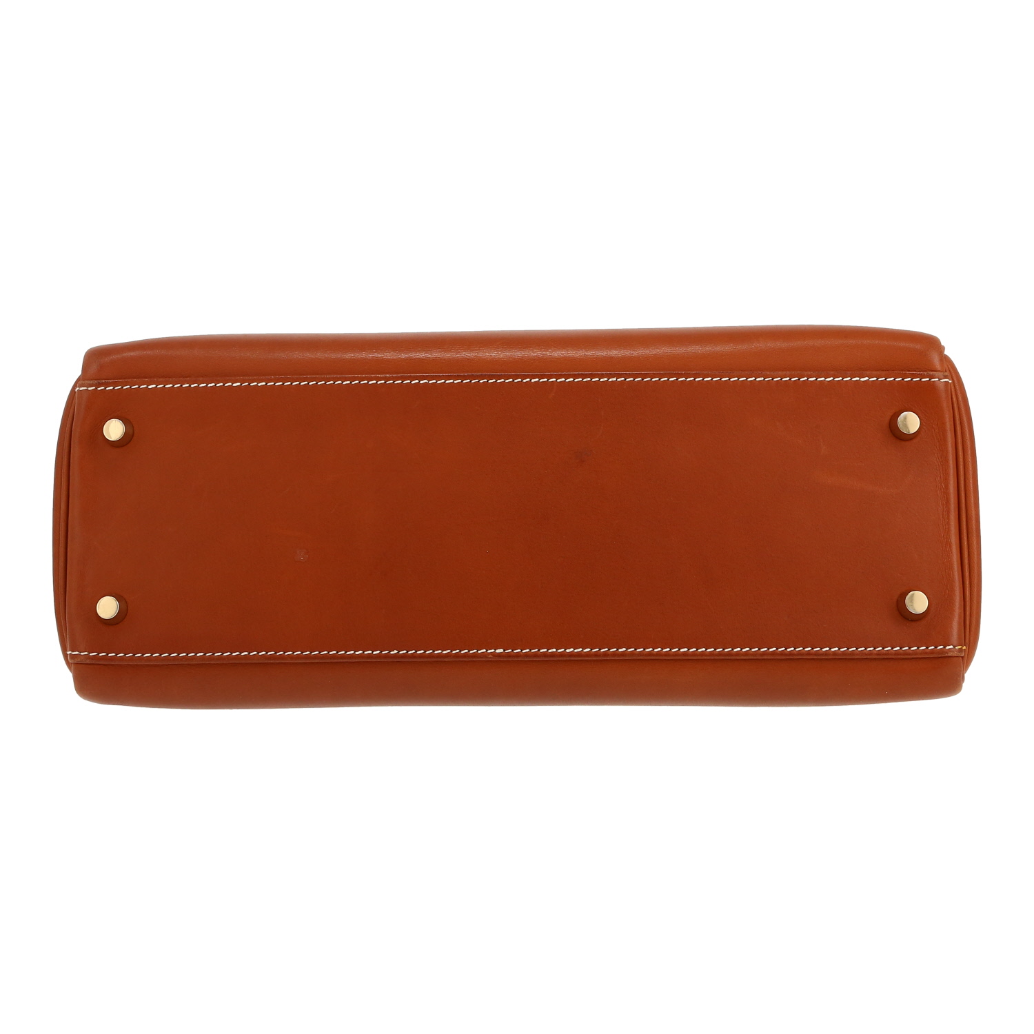 Bolso de mano Hermès  Kelly 32 cm en cuero Barenia color oro - Detail D1